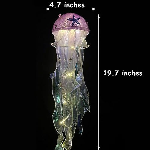 Image of Jellyfish Lamp Led Lantern Decorations for Nursery Birthday Gift | Ocean Theme Decor | Purple Hanging Jelly Fish Light for Bedroom Little Mermaid Birthday Party Baby Shower