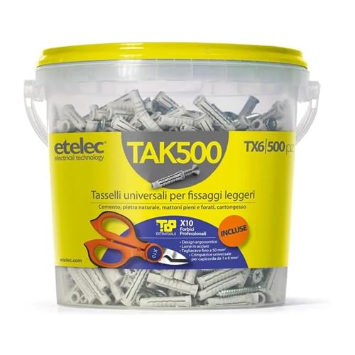 Kit Box 500 Tasselli Universali TX6 Nylon 6X30 Mm Vite 4,5×40 Mm + Forbice professionale