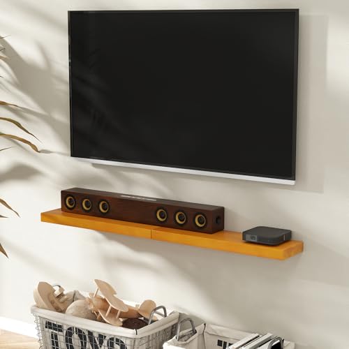 Image of Marsmiles 30 Inch Floating Shelves | Rustic Honey Oak Wall Shelves Set of 2 | 30 inch W x 7.7 inch D x 1.6 inch H Wooden Shelves for Bathroom Kitchen Living Room