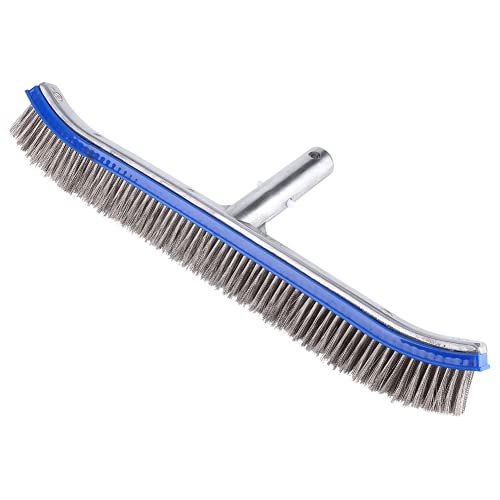 XINL Cepillo de acero para piscinas, herramienta de limpieza plateada ligera con mango trasero resistente a la corrosión y cerdas de acero de alta densidad