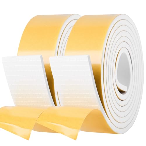 Kikerike Self Adhesive Foam Tape Weatherstrip 2in x 1/4in x 13Ft High Density Foam Insulation Strips Seal Weather Stripping with Strong Adhesive for Door and Window Sound Isolation Soundproofing