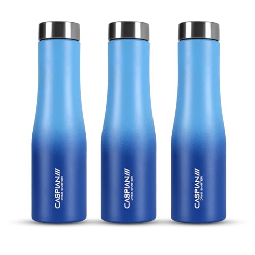 Image of CASPIAN / / / Aqua ISI Certified Stainless Steel Water Bottle 1ltr. (M Blue, 1 Litre, Set of 3) | Leak Proof Thunder for Fridge Home Office Travel School Kids Boys Girls Adults Sports Gym Yoga| BPA Free