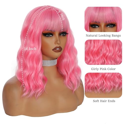 Veally Short Wavy Bob Wig with Bangs, Synthetic Heat-Resistant Fiber