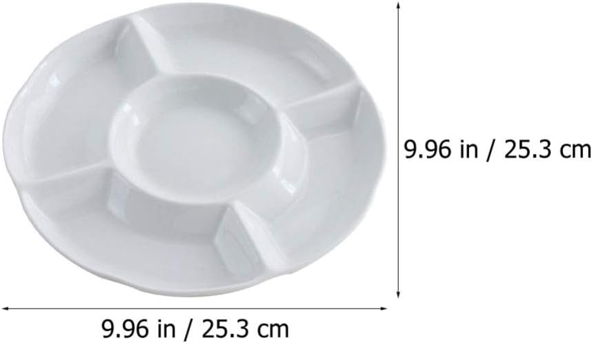 DOITOOL 2pcs Divided Serving Dish Porcelain Round Relish Platter Tray Appetizer Compartment Bowl for Chips Dip Veggies Candy Snacks