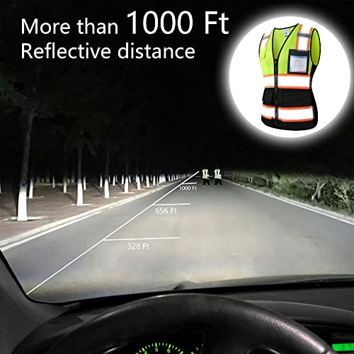 Image of Safety Vest for Men Women Reflective Construction Vest Hi Vis ANSI Standard | ANSI Standard, 8 utility Pockets 4 Reflective Strips with Neon trim High Visibilty Breathable Mesh Safety Apparel for Work
