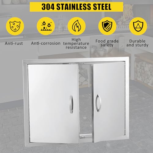 GarveeLife BBQ Access Door 31 in W x 24 in H, Double Outdoor Kitchen Door, Weatherproof Built in 304 Stainless Steel with Handle for Outside, Commercial, BBQ Island, Grilling Station, Outside Cabinet by GarveeLife - Image 4