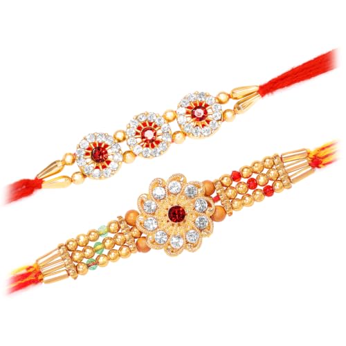 Image of Peora Om Shree Ram Swastik Rakhi for Brother Bhaiya | Crystal & Beads Studded | Red Thread | Raksha Bandhan Hamper with Roli Chawal Greeting Card