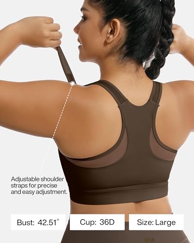 Image of Adjustable High Impact Sports Bra Zip Front Sexy Mesh Racerback Workout No Bounce Compression Bras for Women Plus Size