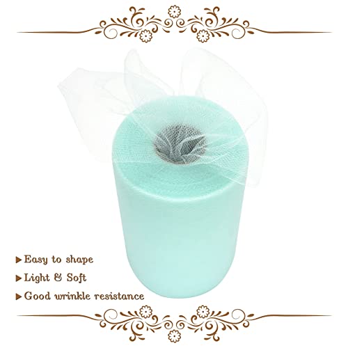 Aqua Blue Tulle (6"X100 Yards) And 20 Pcs Ostrich Feathers (10-12") Bundle #TOP1
