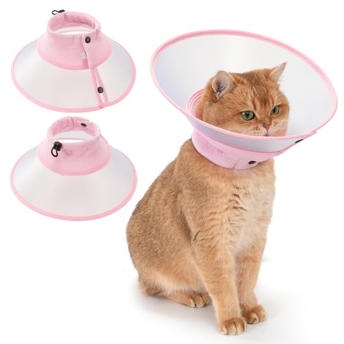 Avont Adjustable Cat Cone Collar, Alternative Anti-Lick E-Collar, Protective Recovery Elizabethan Cone After Surgery Recovery & Skin Protection for Kittens Puppy Small Dog to Stop Licking -Pink(S)