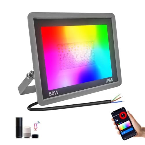 Fosingut Focos Led RGB Exterior,100W Foco Proyector LED Exterior Regulable con Control APP,Sinc Musical,Impermeable IP66 Lámpara RGBCW Foco Interior Inteligente Para Fiesta,Jardin,Navidad,Paisaje Deco