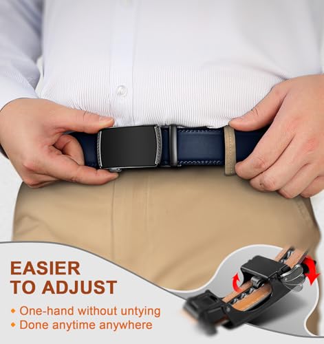Image of BULLIANT Men's 2-Pack Ratchet Leather Belt Trimmable 1 3 /8 inch-Gift Boxed