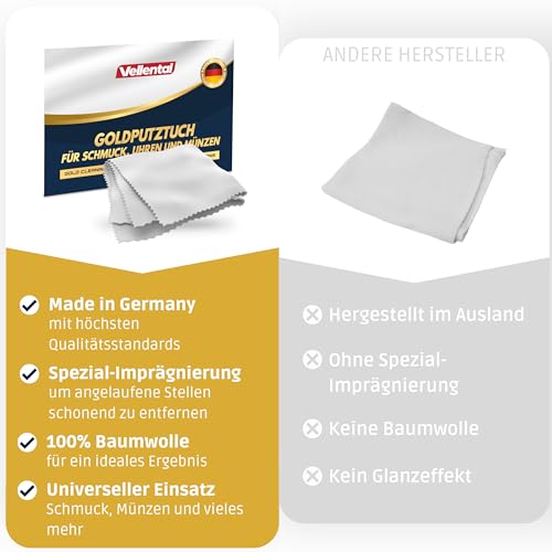 Gold Poliertuch für Schmuck & Münzen - Goldputztuch - Putztuch zur Reinigung & Pflege von Gold, Rosegold & Weißgold - Schmuckputztuch für Goldschmuck made in Germany