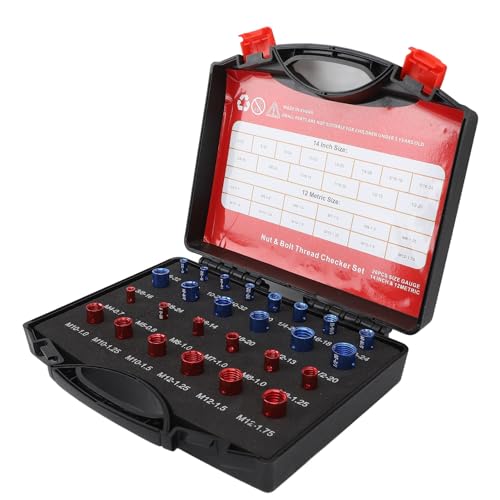 Thread Identification Gauge Box, High Imperial Metric Thread Checker Box for Checking Fixed Bolt (26pcs)