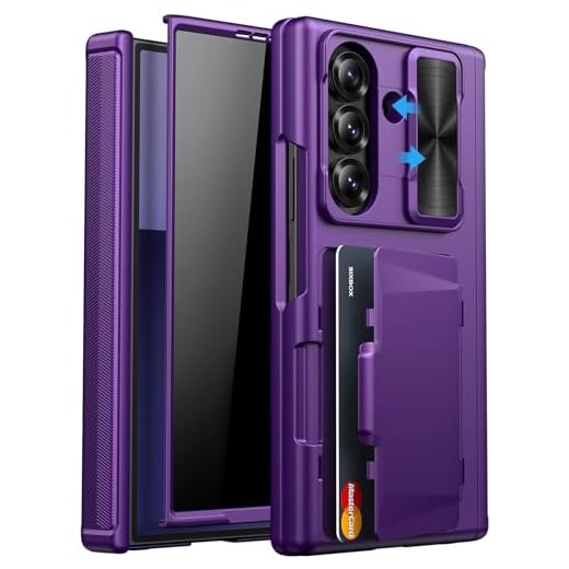 SIXBOX for Samsung Galaxy Z Fold 7 Wallet Case, Hinge Protection & Slide Camera Lens Cover & Card Holder & Privacy Screen Protector, Full Body Protective Hard Phone Case for Samsung Z Fold 7, Purple