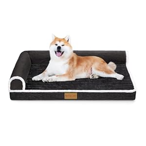 Patas Lague Orthopedic Dog Bed for Medium Dogs 36”X24”, Waterproof Comfortable L Shaped Medium Dog Sofa Pet Bed with Removable Washable Cover, Non-Slip Soft Warm Pet Bed Sleep Mat, Black