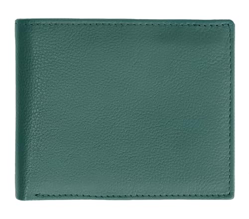 Premium Leather Bifold Credit Crad-ID Billfold Forest Green Mens Wallet