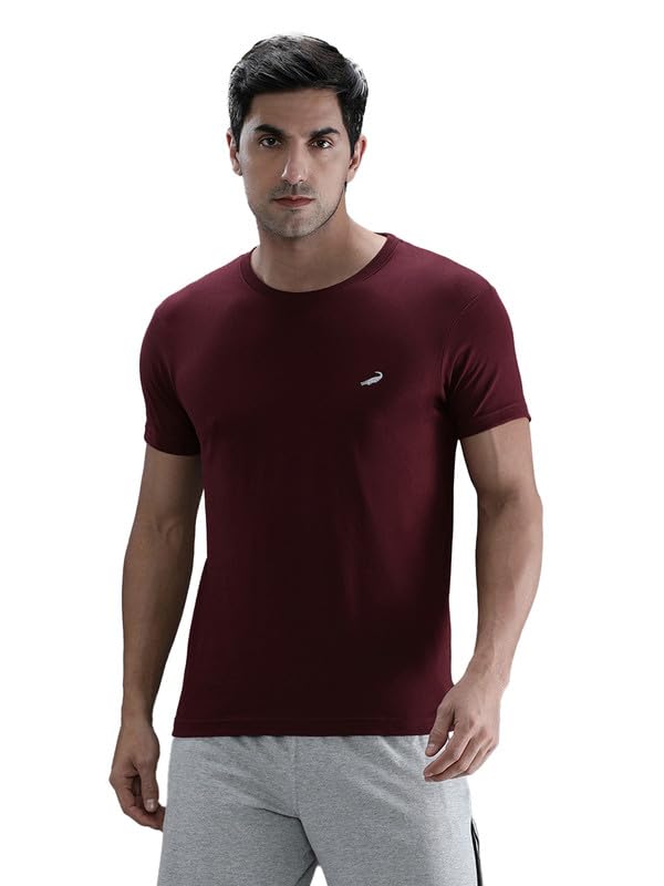 Image of CROCODILE Men Solid Sport Fit T Shirt | Round Neck | Short Sleeve | Regular Length | Basic Casual Pull On Topwear Grey Melange