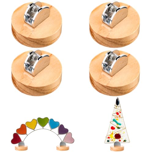 Image of Kathfly 4 Pcs Mini Wood Adjustable Glass Display Stands Easel for Glass Art Creations Stained Ceramic Tiles Plaques for Picture Collectibles Office Trade Show Home