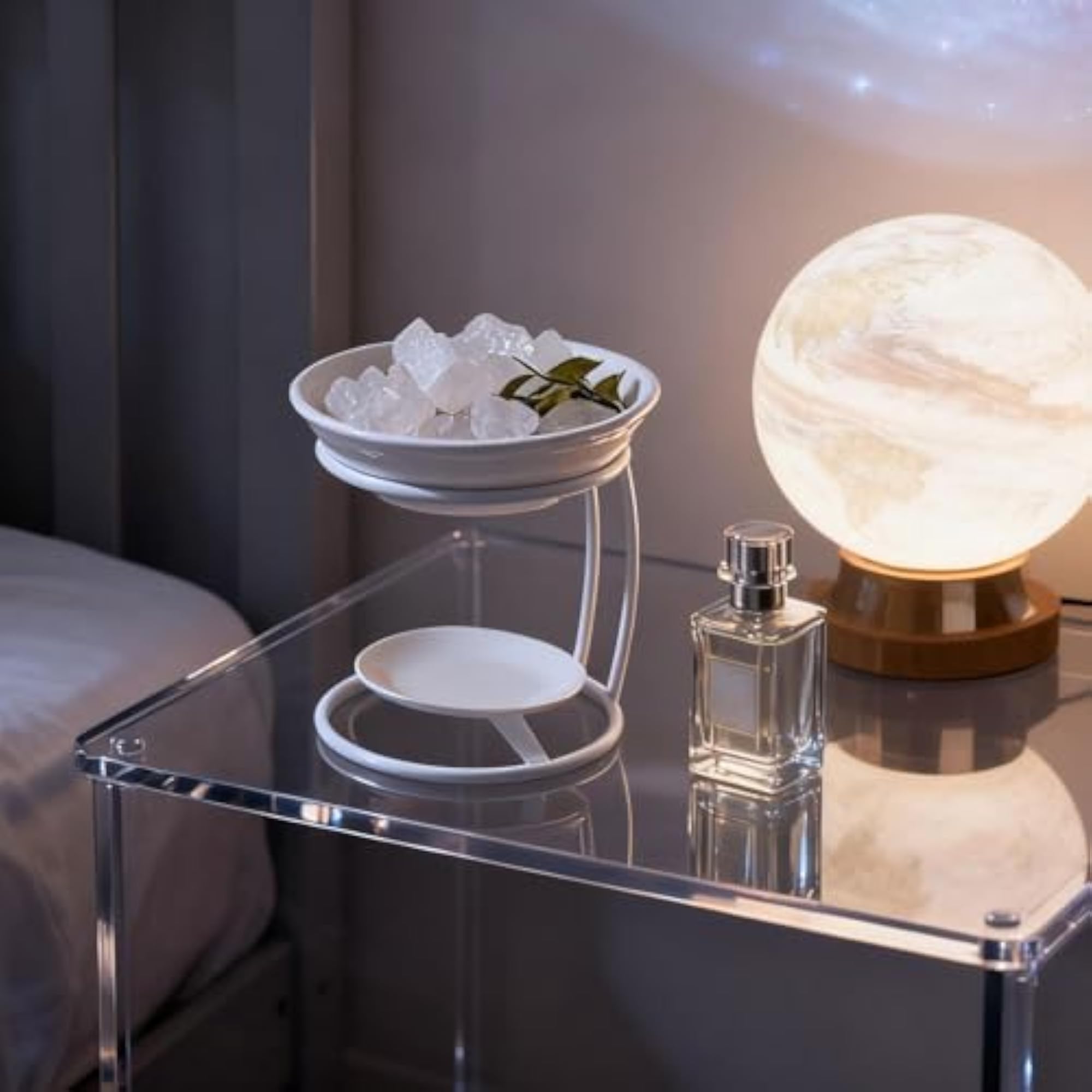 Ceramic Aroma Diffuser Oil Burner with Metal Frame, White