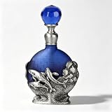 Vintage Ocean Theme Refillable Perfume Bottle, 8ml Blue Glass Scent Bottle with Dolphin Metal Relief & Faceted Cap, Handcrafted Decorative Fragrance Bottles for Home, Bathroom, Vanity, Gift for Women