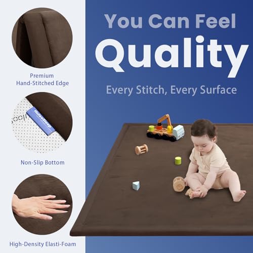 Image of Extra Large 79 inchx118 inch Baby Activity Play Mat for Floor, 1.3 inch Thick Elasti Foam for Tummy Time & Crawling, Non-Slip Nursery Rug for Infants, Toddlers & Kids, Tatami Style Mat for Yoga, Living Room, Classroom & Playroom(Dark Brown)