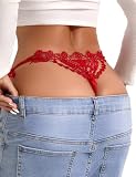 ohyeahlady Mini String Ficelle Femme Sexy Chic Hot Grande Taille G String Micro Tanga Culotte Dentelle sans Couture Invisible Coton Slip Maille Bikini sous Vetement T Back Lingerie Dentelle M,Rouge