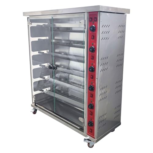 WYDDDARY 6-Roller Vertical Electric Chicken Roaster Oven Commercial Stainless Steel Rotary Chicken Rotisserie Machine Adjustable Firepower with Six Burners Six Brochettes 220V - Thumbnail 6
