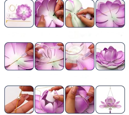 Image of Lotus Lantern Handheld Spring Festival Decor Chinese New Year Flower Lanterns DIY Artificial Lotus Lamp for Hanfu Cosplay,Wedding, Party Decoration(red)