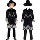 Okrostoy Halloween Cosplay Costume Outfit Set for Men, Black Coat Shirt Pant and Accessories Halloween Carnival Anime Cosplay Theme Party Supplies, Stage Performance Outfit（Size:120）