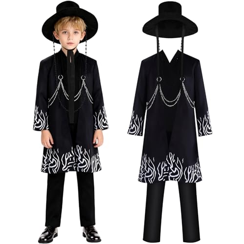 Okrostoy Halloween Cosplay Costume Outfit Set for Men, Black Coat Shirt Pant and Accessories...