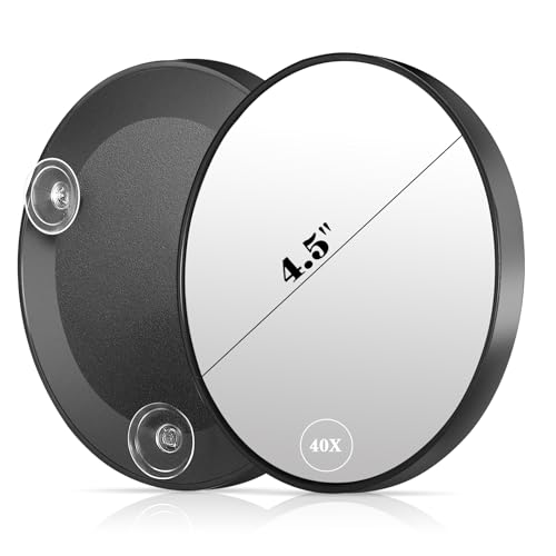 40X Magnifying Mirror 4.5IN Round 40X Travel Magnified Mirror with 3 Suction Cups Wall Mounted Makeup Magnifying Glass 40times High Magnification - Perfect for Handheld Detail Makeup/Shaving 1PCS