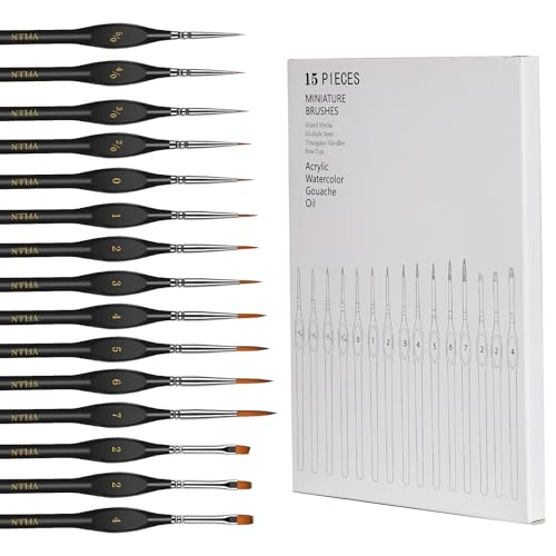 Miniature Paint Brushes, 15PCS Model Brushes Detail Paint Brush Set, Fine Detailing for Watercolor, Oil, Face, Acrylic, Nail, Line Drawing, Scale Model Painting（Black）