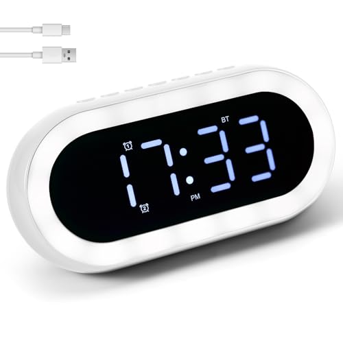 Digital Alarm Clock, LED Display Alarm Clocks Bedside with Adjustable Brightness, Super Loud Dual Alarms, Snooze, Power-Off Memory, USB Charging Port, 12/24h Temp, Battery Desk Clock for Adult Kid
