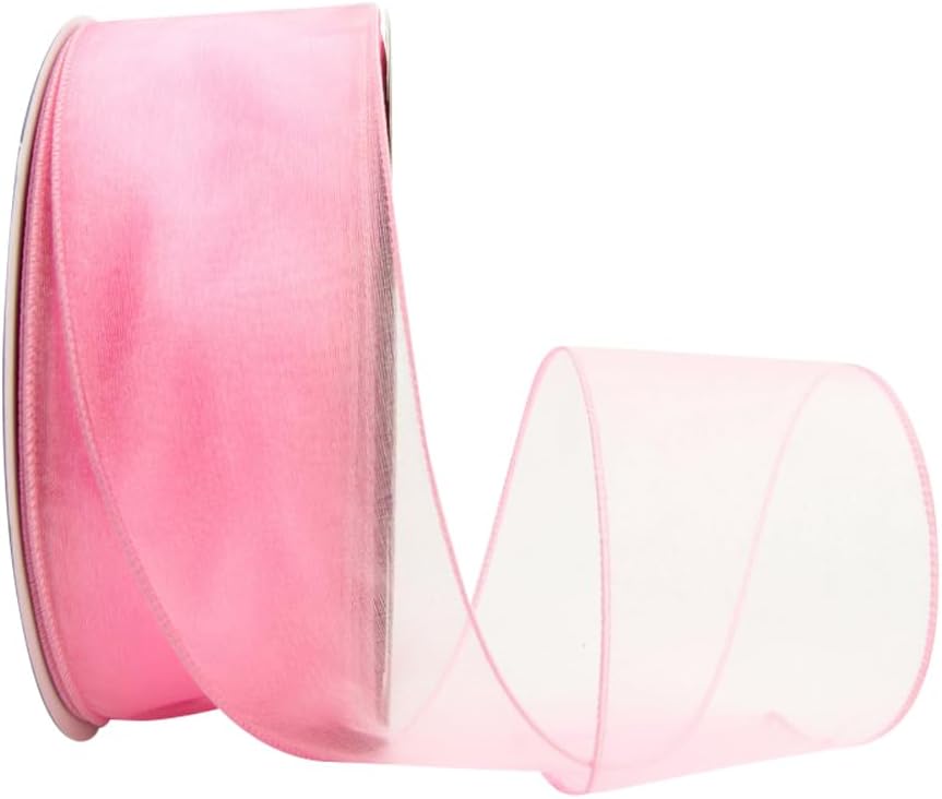Ribbon Bazaar Sheer Organza Wired Ribbon - Wire Edged Ribbon for Floral Decor, Table Arrangements, Apparel Embellishment & More - 2-1/2" Orange 50yd Spool