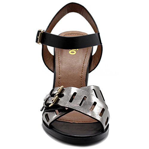 Ollio Womens Double Buckle Metallic High Heel Sandal Ft10(7.5 B(M) Us, Pewter) #TOP1