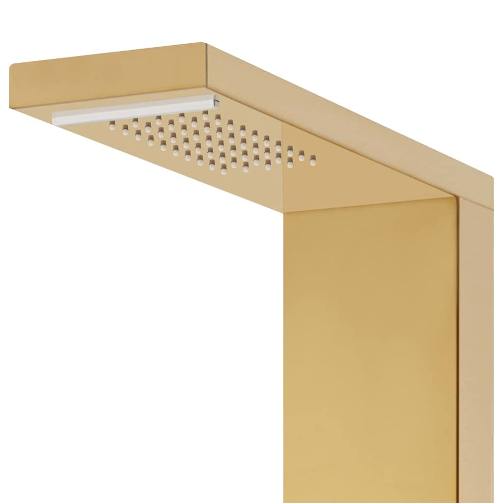 vidaXL Sistema de Panel de Ducha Torre Aseo Cuarto de Baño Cascada Chorros de Masaje Termostato Moderno Acero Inoxidable 201 Dorado
