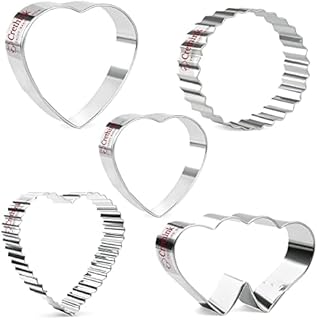 Crethink Valentine's Day Cookie Cutters Set 5 Pieces Heart Cookie Cutters Bisucit Cutter - Heart, Wave Round, Double Heart & Wavy Heart Shapes Stainless Steel for Baking