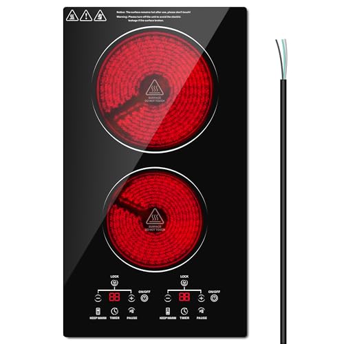 La Mejor Selección de Estufa Blanca los mejores 10. 48 Kadorer Estufa Eléctrica de 2 Quemadores, Encimera Eléctrica de 12 Pulgadas, Negro, con Control Táctil de Sensor, Temporizador y Bloqueo para Niños, Mantenimiento de Calor, 9...
