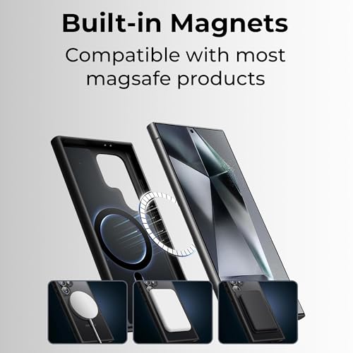 Image of Glassology Case for Samsung Galaxy S25 Ultra Frosted Magnetic Case - Matte Translucent TPU+PC Shockproof & Anti-Scratch Phone Cover with N52 Magnet (Black, Samsung Galaxy S24 Ultra)