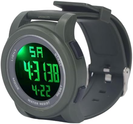 Keenso Digital Sports Watch, ABS Plastic Alloy Digital Display Watch, 5Bar Large LED Screen Luminous Stopwatch Alarm for Swimming Running Hiking Men Women (OD Green)