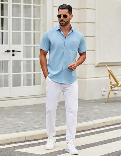 Image of COOFANDY Mens Short Sleeve Casual Button Down Shirts Summer Untucked Dress Shirts with Pocket