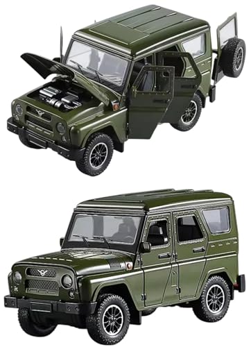 Image of Model Car Exclusive Alloy Metal Pull Back Die-cast Car Metal Pullback Toy car with Openable Doors & Light Music Best Gifts Toys Kids (1:18 Scale UAZ Russian - Green)