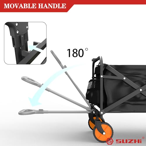 Image of SUZHI Small Foldable Wagon & Shopping carts with Wheels for Groceries, Black Wagon Carts Foldable, Apartment,Garden&Grocery Wagon, Collapsible Wagon Lightweight (2 Colors Optional)