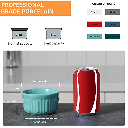 Fe 8Oz Ramekins, Rome Pillar Souffle Dish Oven Safe, Custard Cups Set Of 6, Porcelain Ramekins For Baking Creme Brulee & Pudding (Mint Green) #TOP1