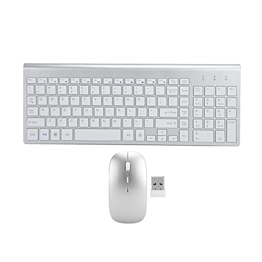 Conjunto de teclado e mouse sem fio, teclado sem fio de 2,4 G e mouse óptico 800/1000/1200 DPI para laptop, PC, desktop, cor prata