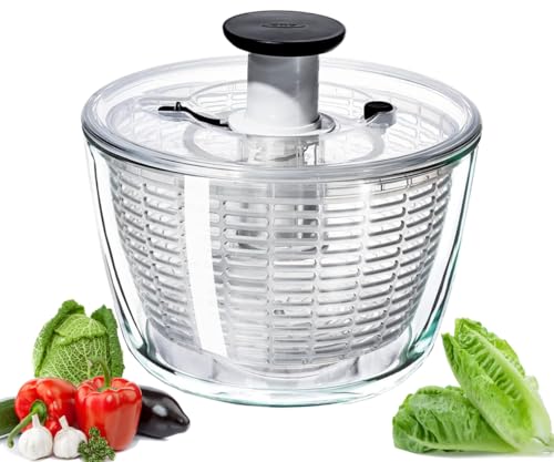 Salad Spinner, Lettuce Spinner with Lid, Large Capacity Fruit Washer Spinner, One-Handed Easy Press Large Vegetable Dryer Salad Mixer (Clear)