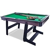 5FT 折りたたみビリヤード台、ポータブル ビリヤードテーブル ゲームテーブル 子供と大人用 ミニビリヤードテーブル ボール、キュー、三角形、チョーク、ブラシ付き 誕生日、パーティー、クリスマスの贈り物…