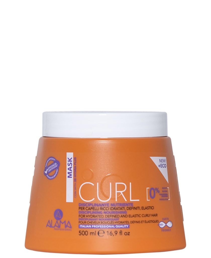 Alama Curl Mascarilla para cabellos rizados y ondulados hidratados, definidos y elásticos, con aceite de oliva y eritritol, antiencrespamiento e hidratación de larga duración, 500 ml