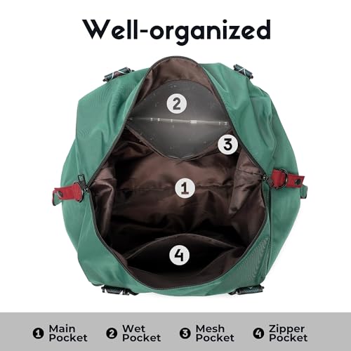 SUNNY BIRD Duffel with Utility Pouch, 40L Weekender Overnight Bag with Shoe Compartment for Travel and Sports (Greenboho)4